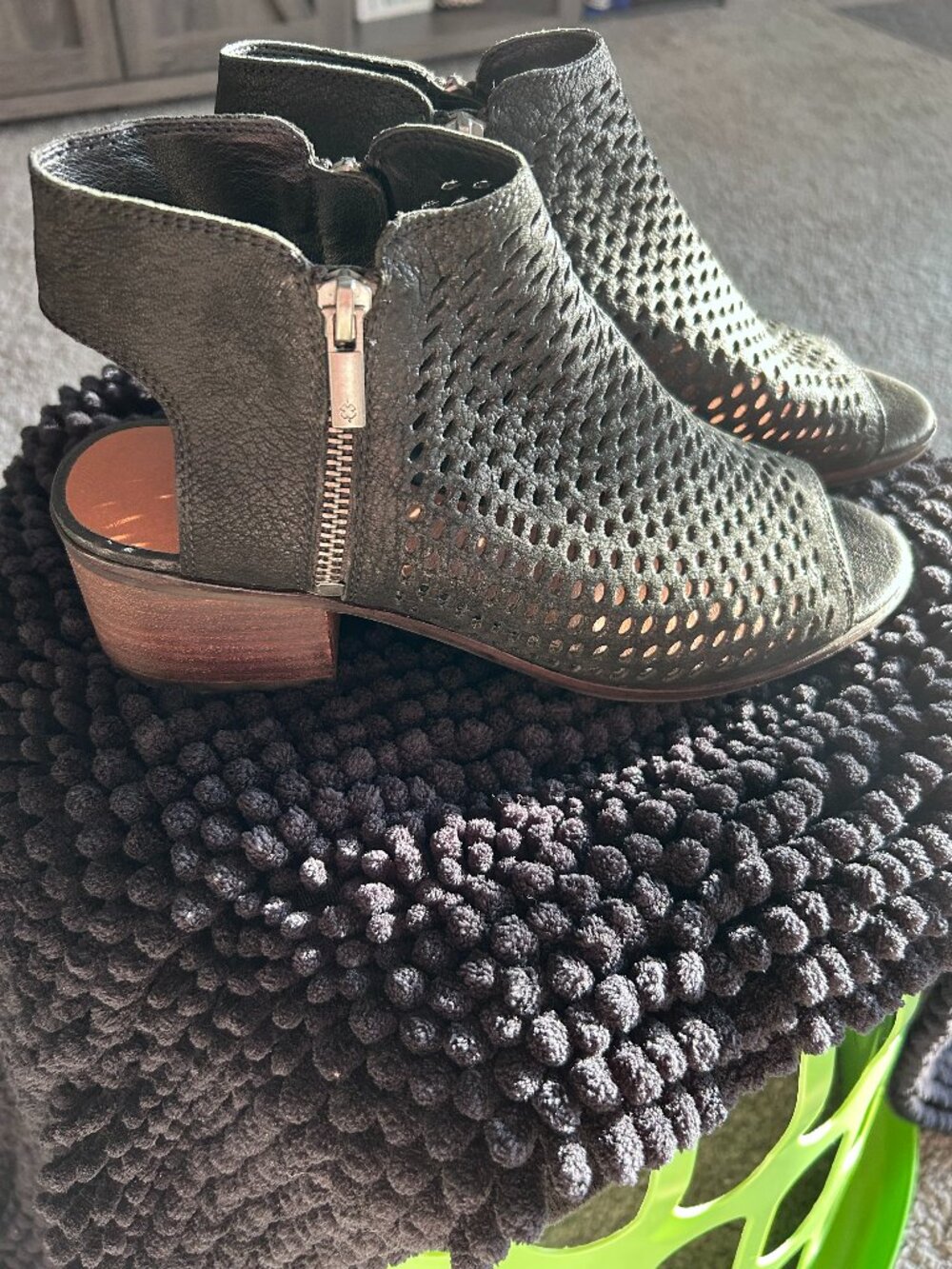 Women's Genuine Leather Lucky Brand Black Leather Mesh Peep Toe Booties Size 8